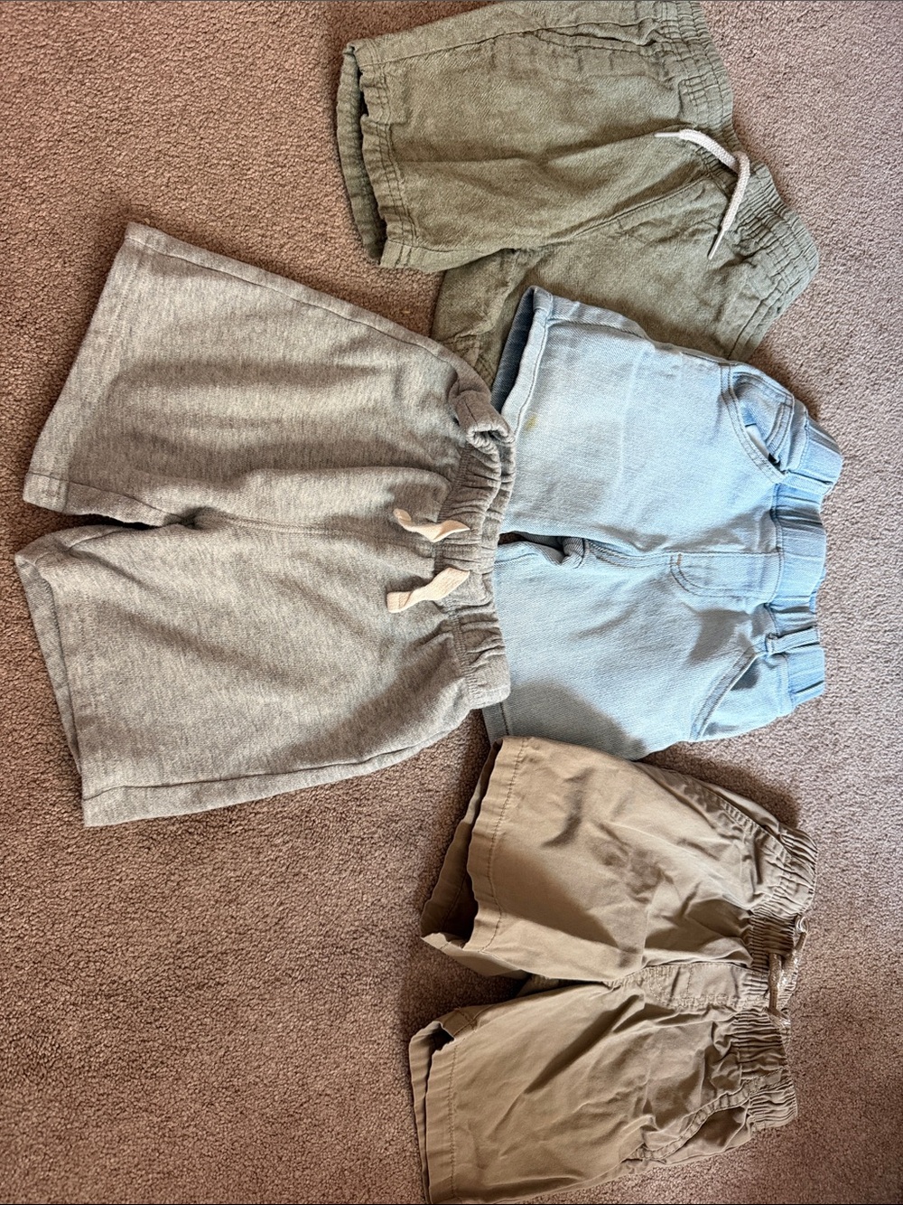 Kids Stretch Drawstring Shorts - Light Blue, Gray, Olive, Khaki 3T